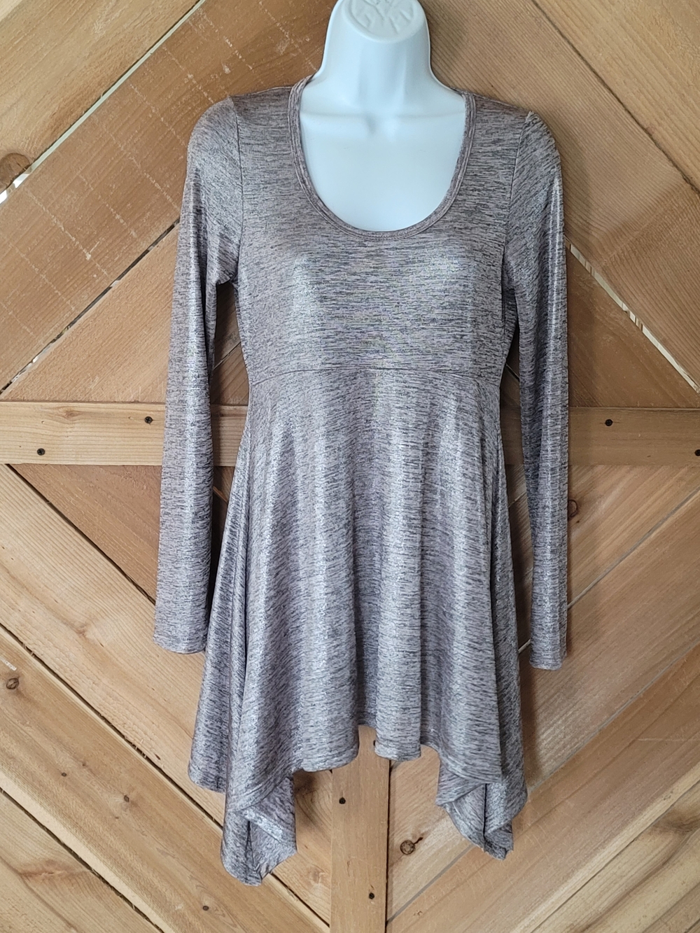 Karen Kane Women’s Long Sleeve Scoop Neck Tunic Dress- Taupe Heather